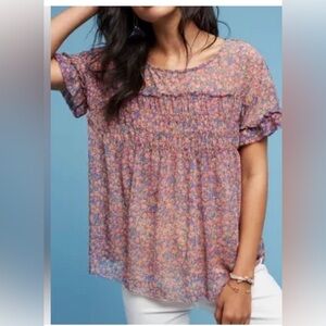 Anthropologie Robyn Smocked Top Size M
